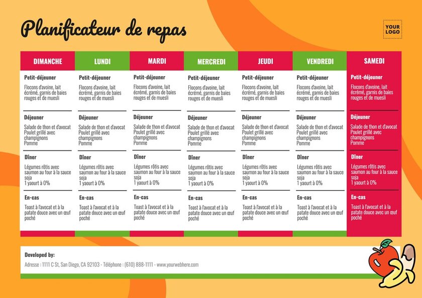 Planificateur de repas coloré en orange