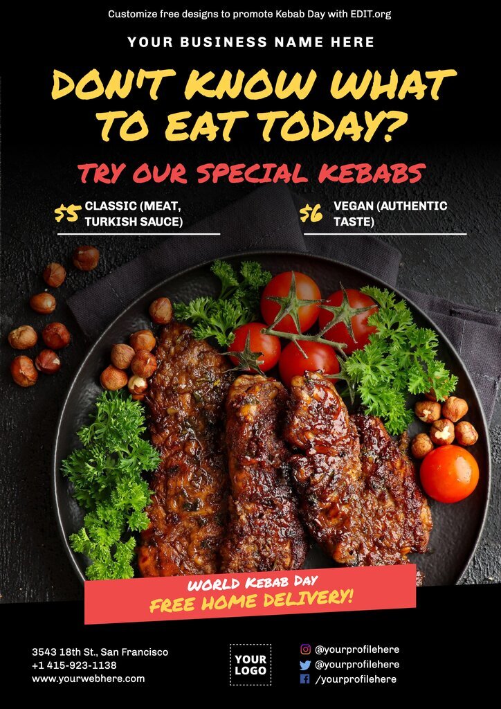 Customizable free Kebab Day flyer design