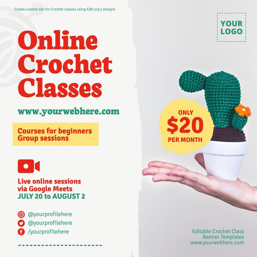 Editable banners for online Crochet classes