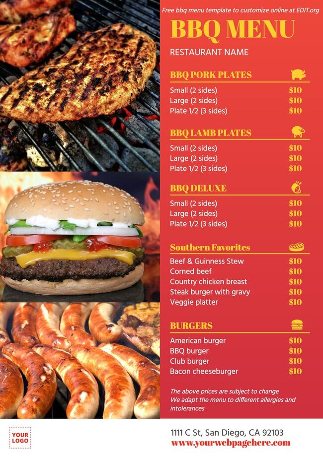 Free editable BBQ menu templates