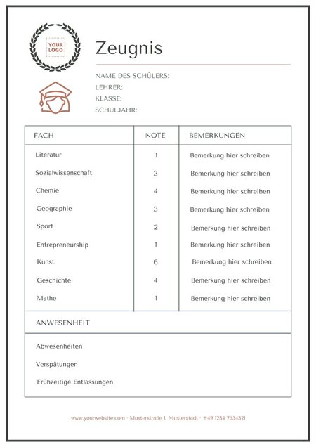 Anpassbare Vorlagen Für Zeugnisse 