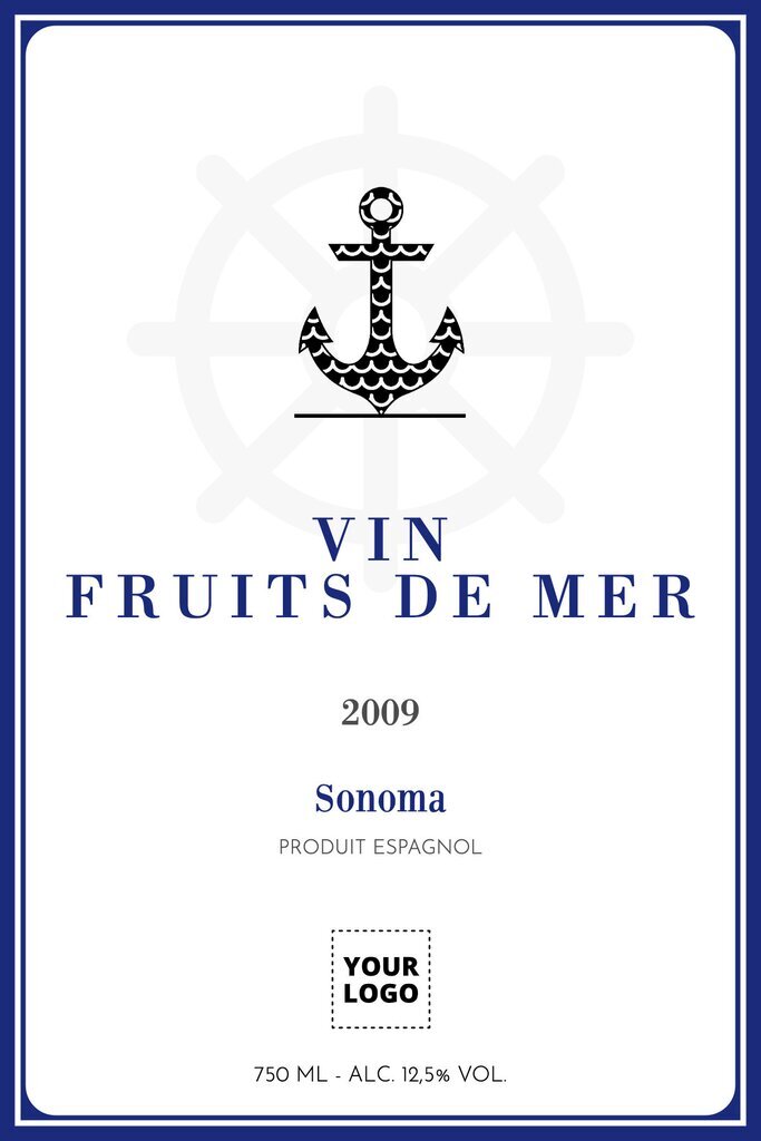 design éditable d'une étiquette de vin fruits de mer