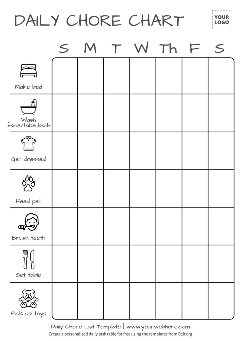 Free printable daily chore chart template