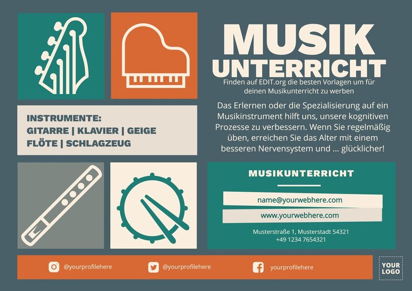 Musikunterricht Poster kostenlos online bearbeiten