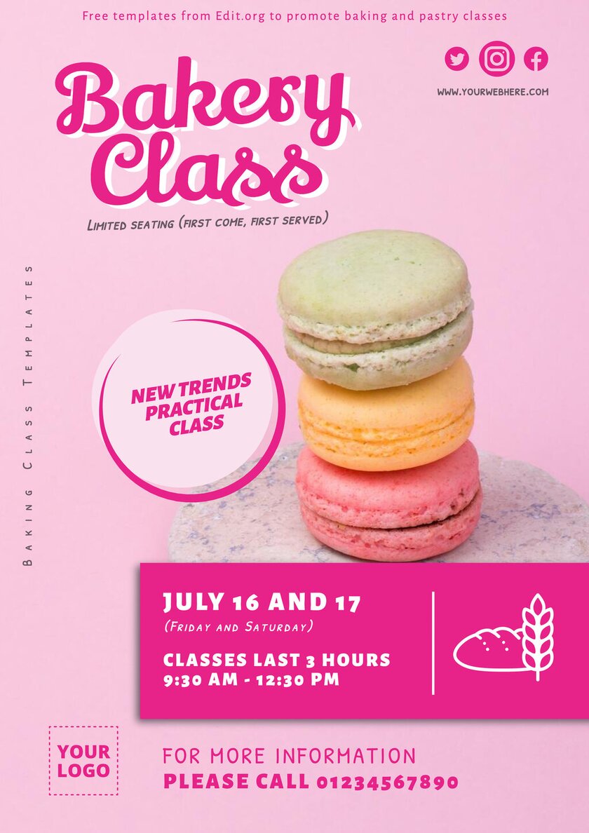 Printable Pastry class flyer template online