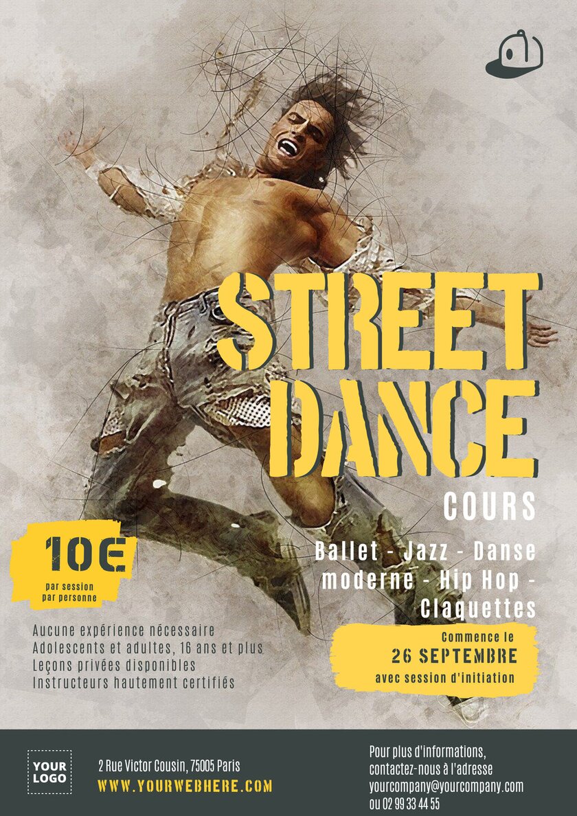 modèle d'affiche jaune avec photo pour de la street dance