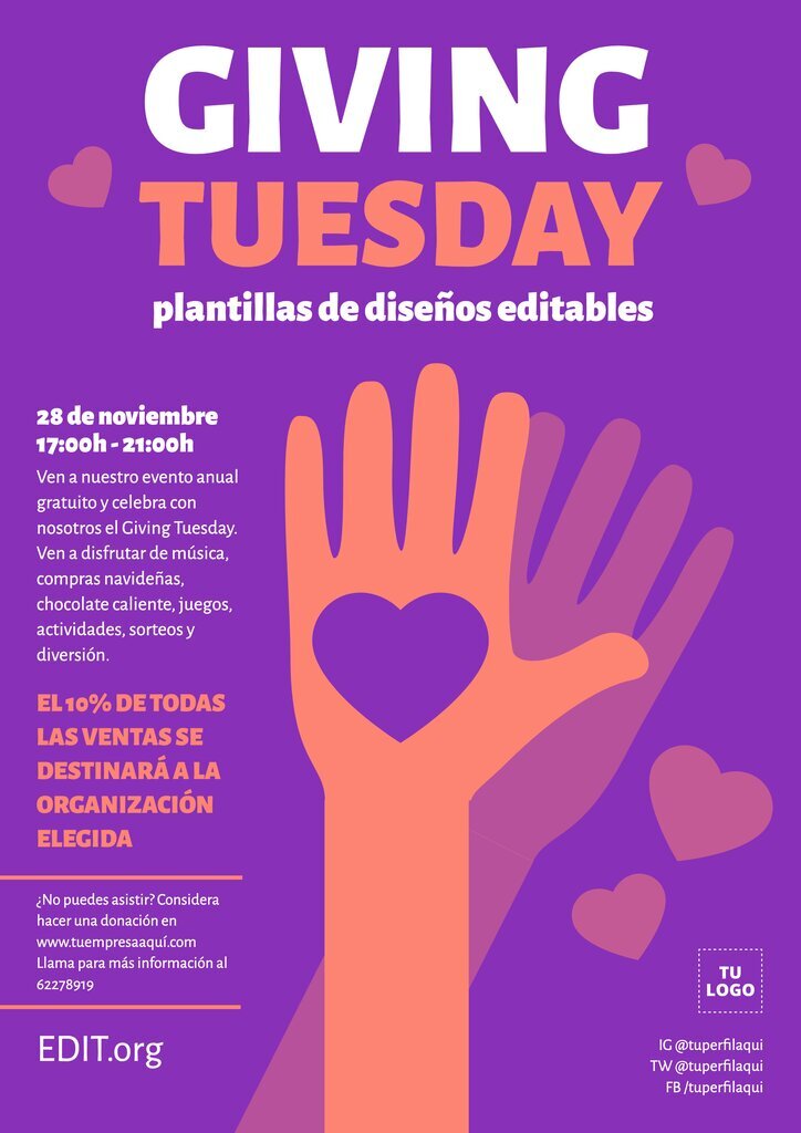 Plantillas editables online para crear flyers de campañas de donativos del Giving Tuesday