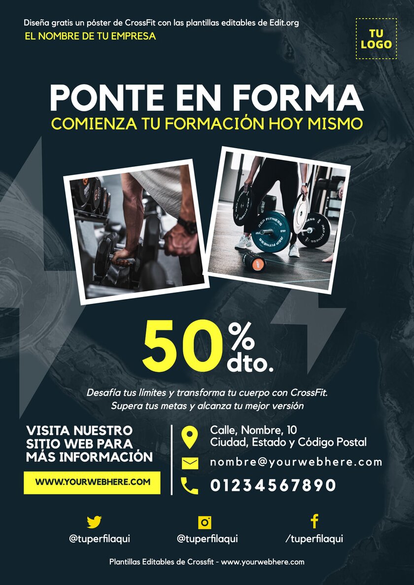 Personaliza online carteles para clases de CrossFit