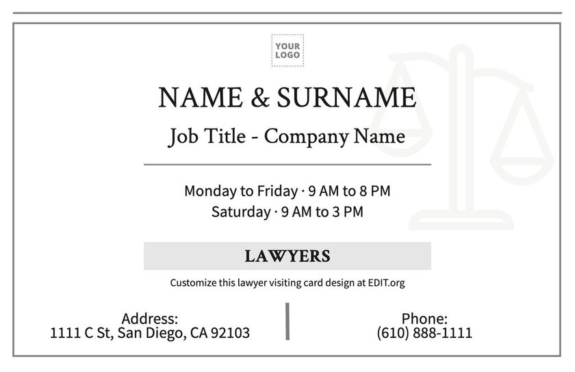 Editable attorney at law business card
