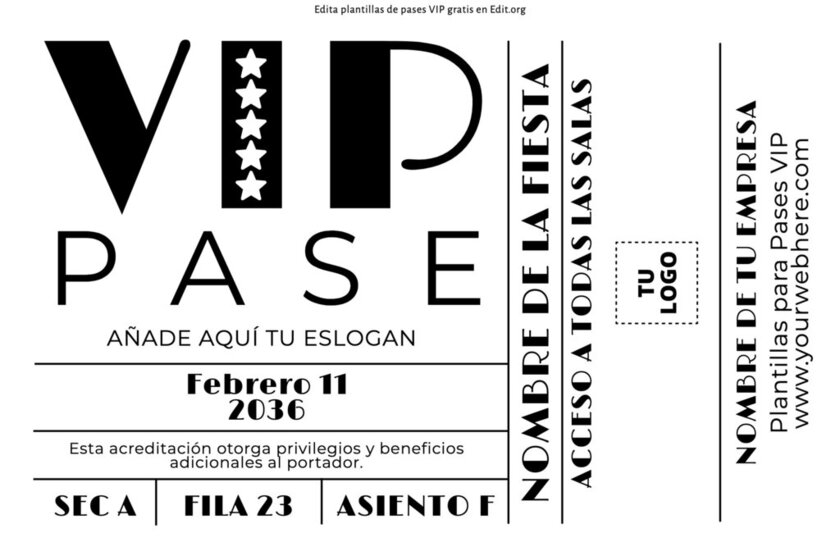 Diseña pases VIP editables gratis para conciertos