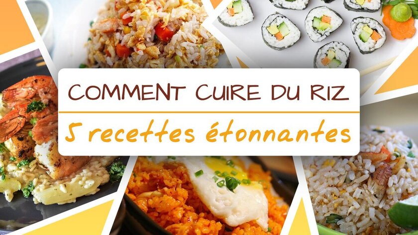 Design de bannière pour cuire du riz en 5 recettes éditable