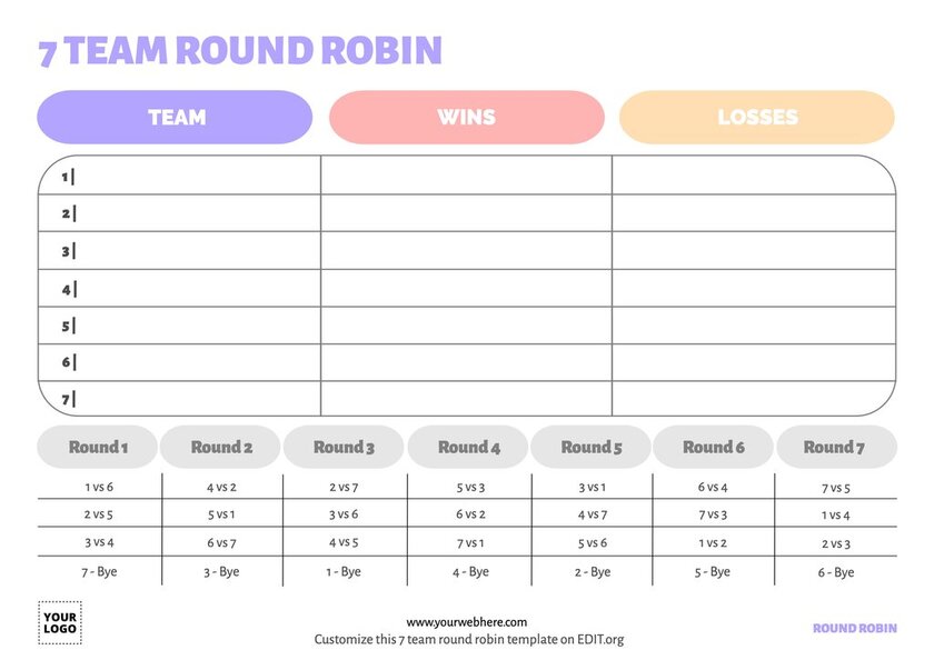 Free templates for 7 team round robin tournament