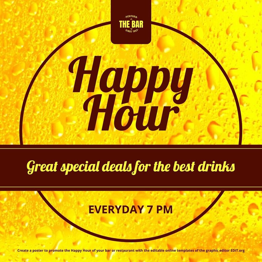 Happy Hour banner template to edit online for free