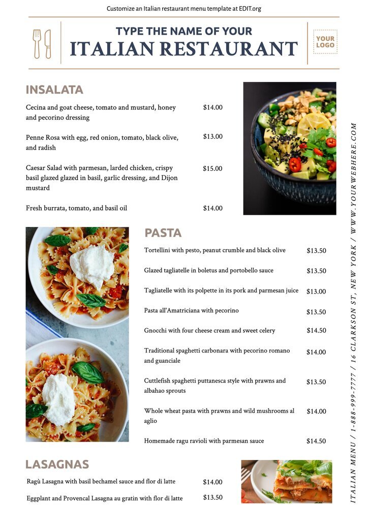 italian food menu list