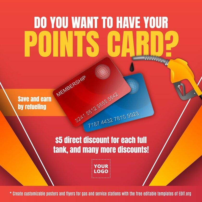 Gas station loyalty card template to customize online