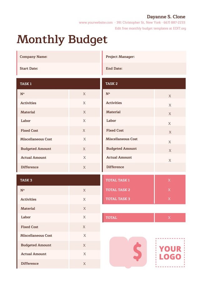 Free customizable budget templates