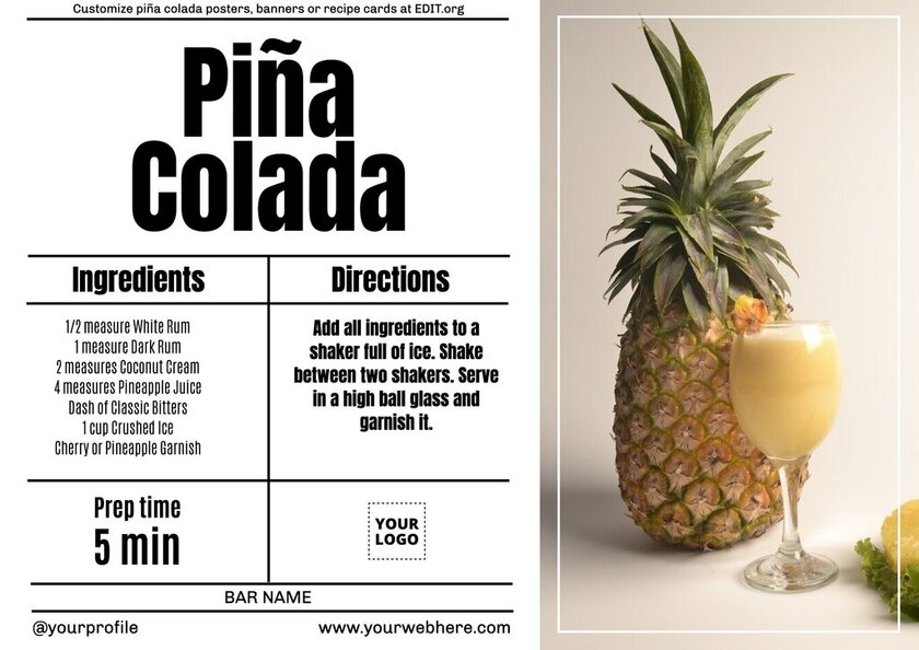 Custom cocktail recipe posters or banners to edit online
