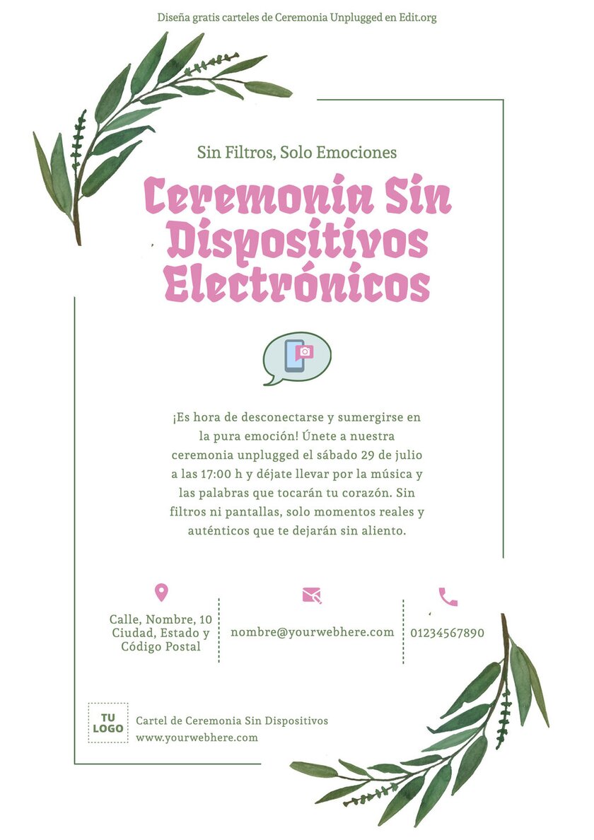 Carteles de Boda sin móviles para imprimir