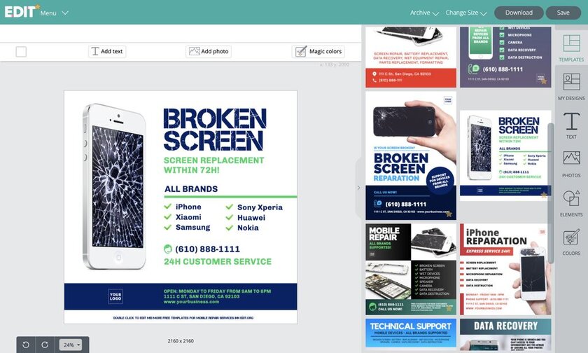 Templates maker and editor online for mobile repair shops