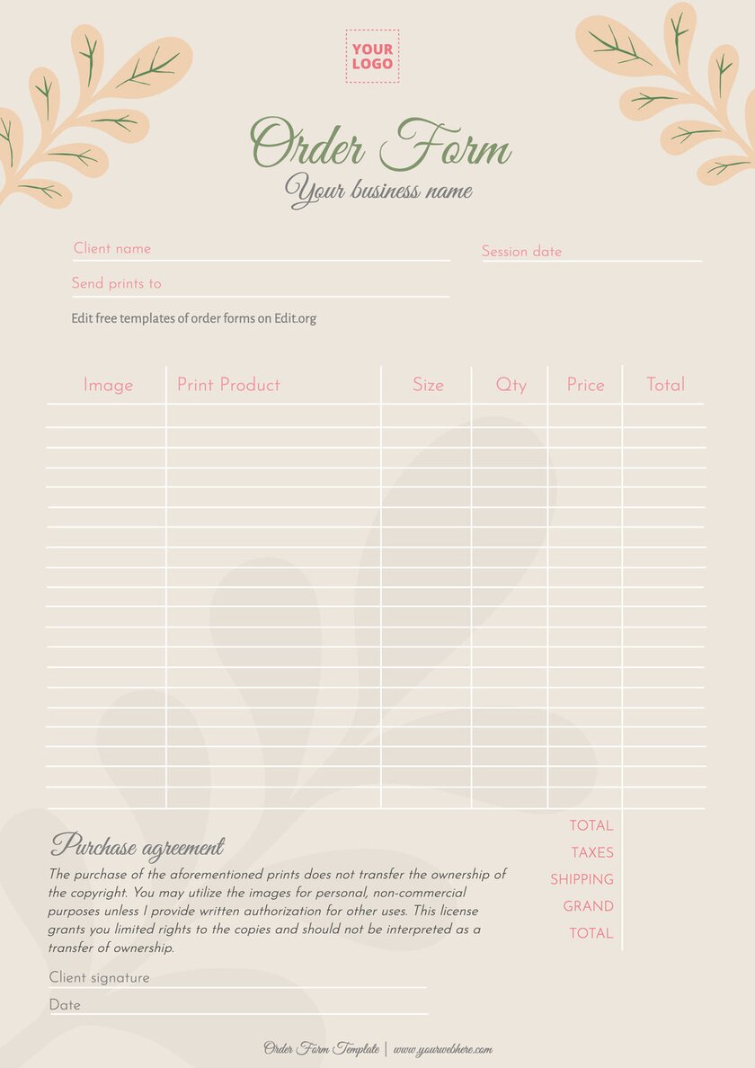 Printable service work order template