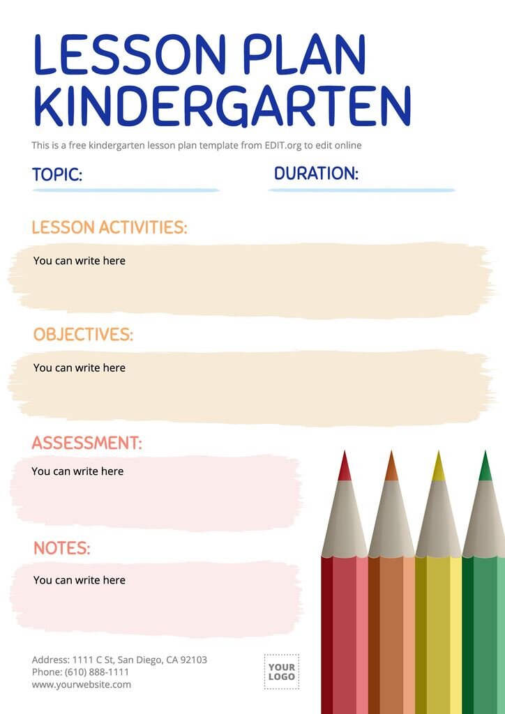 Editable lesson plan template for preschool