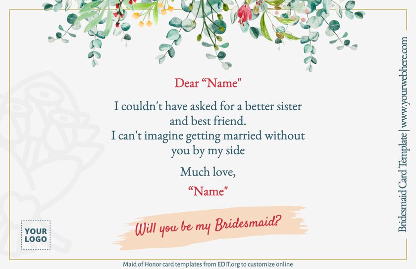 Printable will you be my maid of honor cards