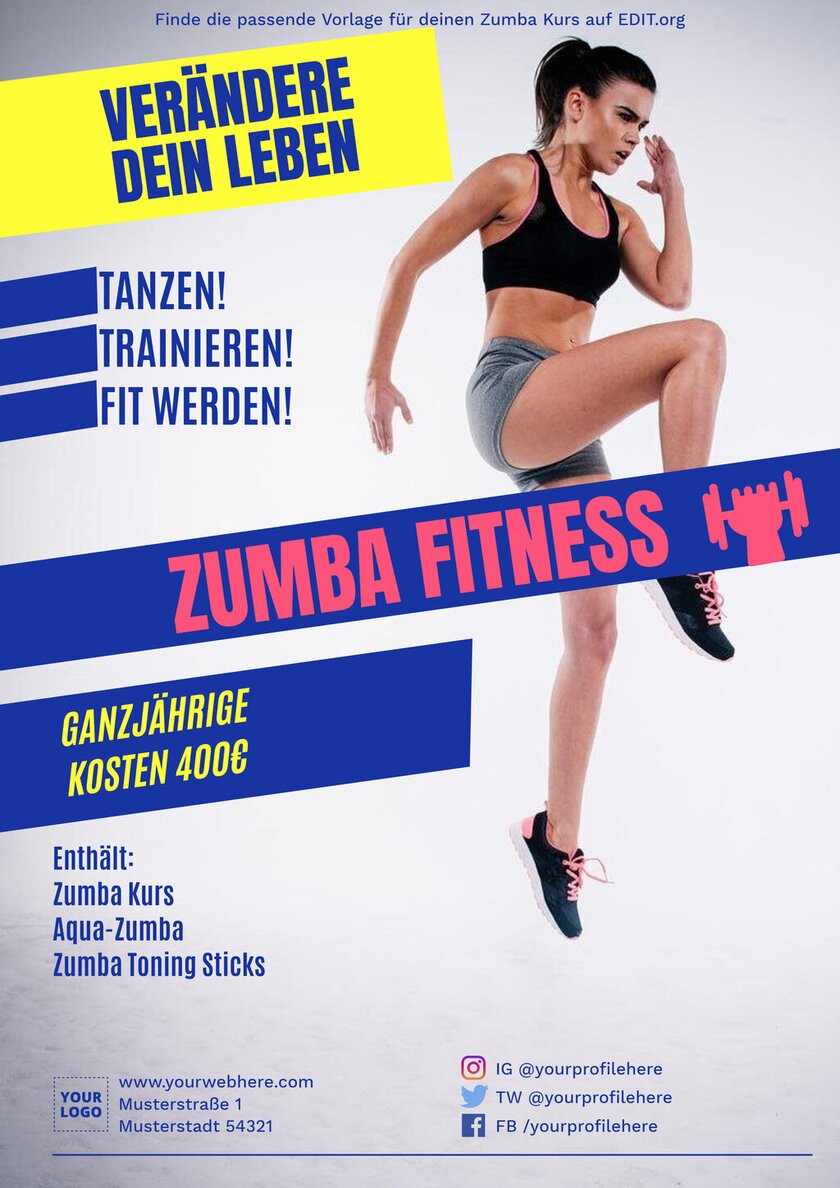 Editierbare Zumba-Fitness-Poster-Vorlagen