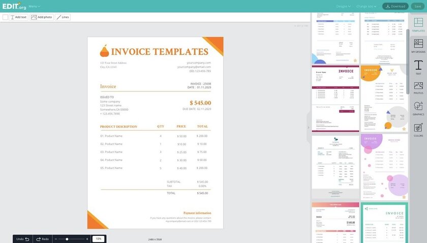 free invoice templates to edit online