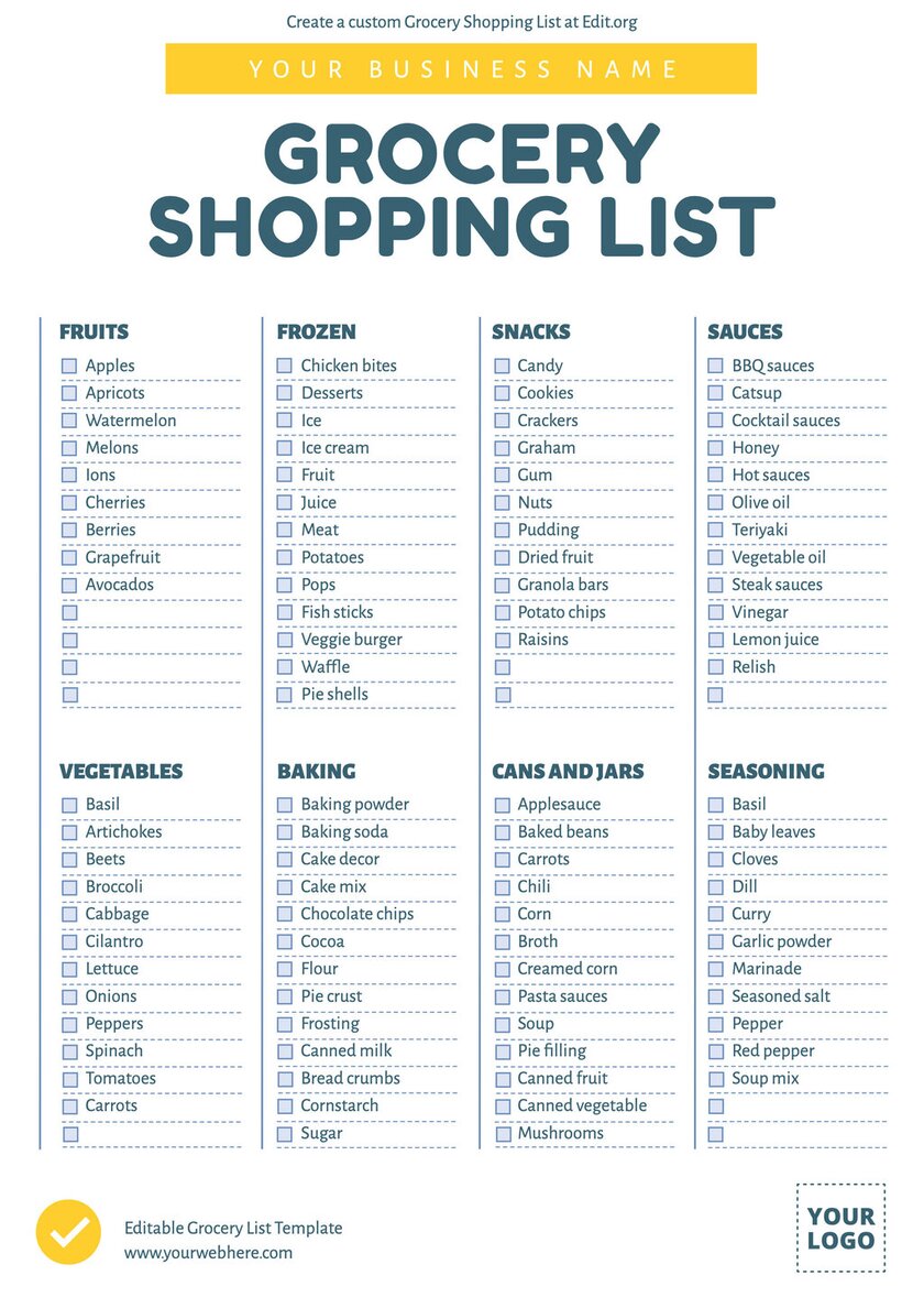 Editable Grocery List Template