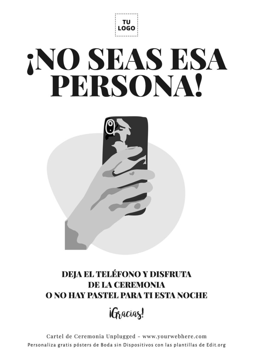 Cartel de no usar teléfono en boda editable online