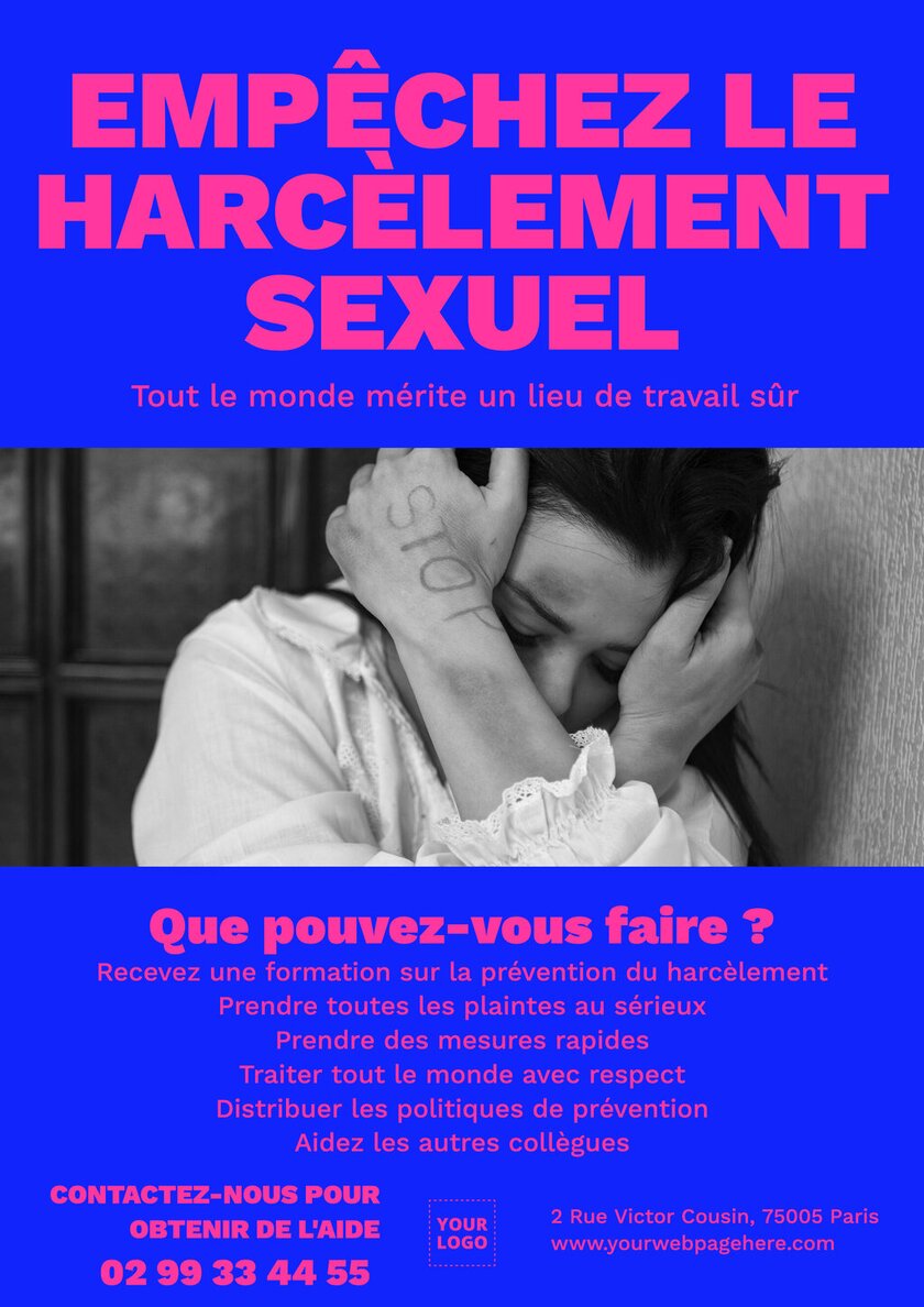 modèle d'affiche bleu et rouge pour prévenir contre le harcèlement sexuel