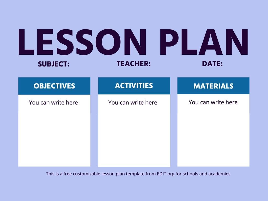 Editable and printable lesson plan templates