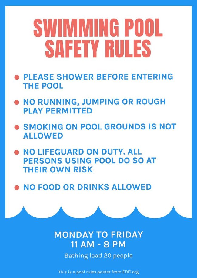 Edit Swimming Pool Rules and Regulations Signs