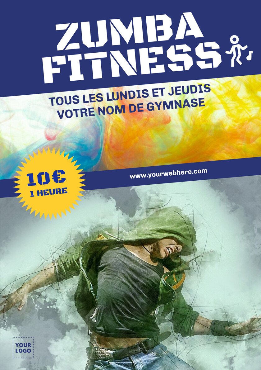 modèle d'affiche bleue pour cours de zumba et fitness