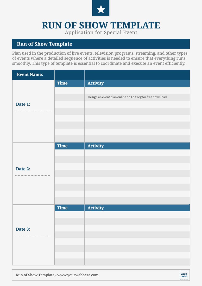 Printable virtual Run of Show template for free