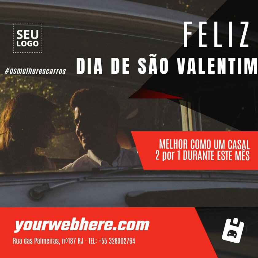 Flyer personalizável com promoções de carros para o dia de São Valentim