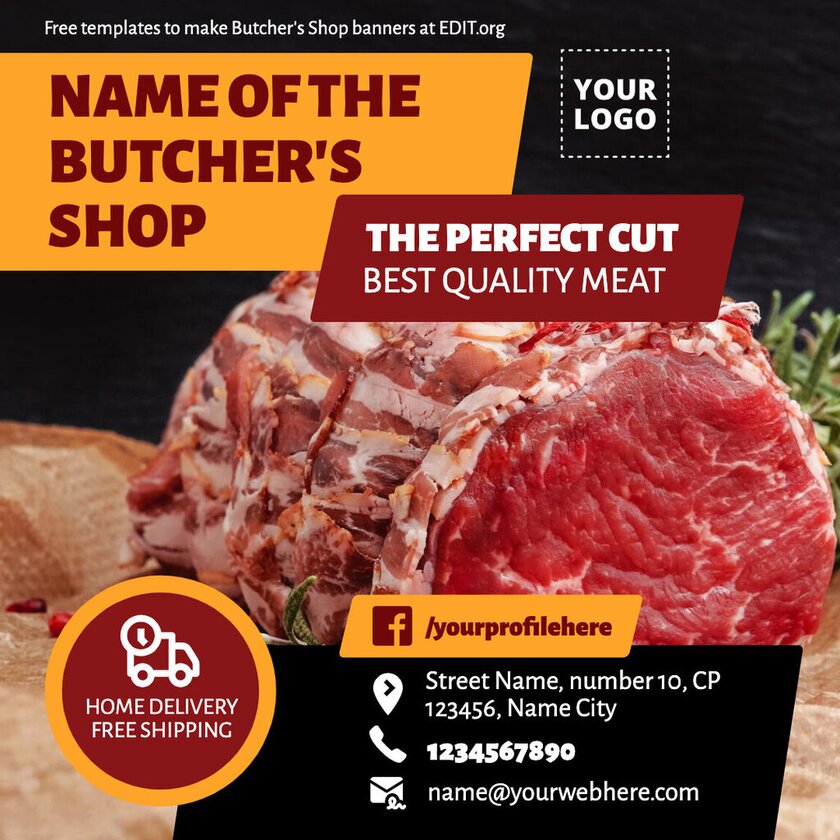 Editable Butcher's Shop ads for social media