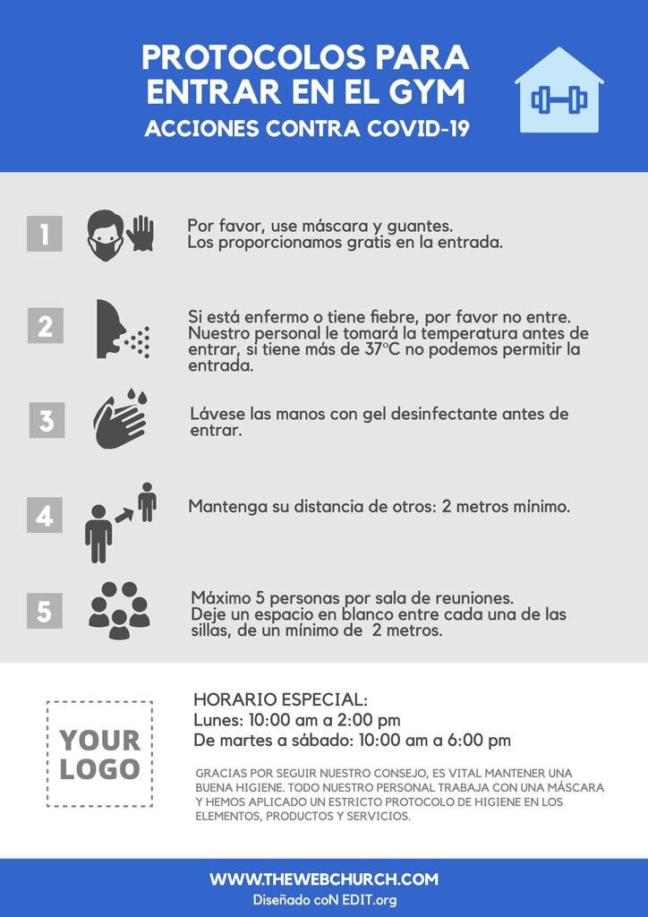 Plantilla con consejos gym Coronavirus