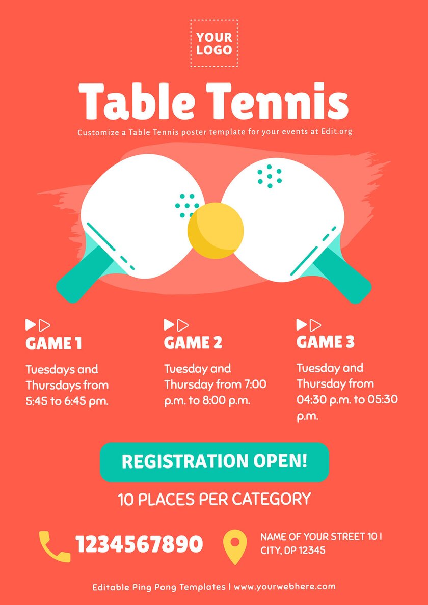 Editable table tennis flyer template for events
