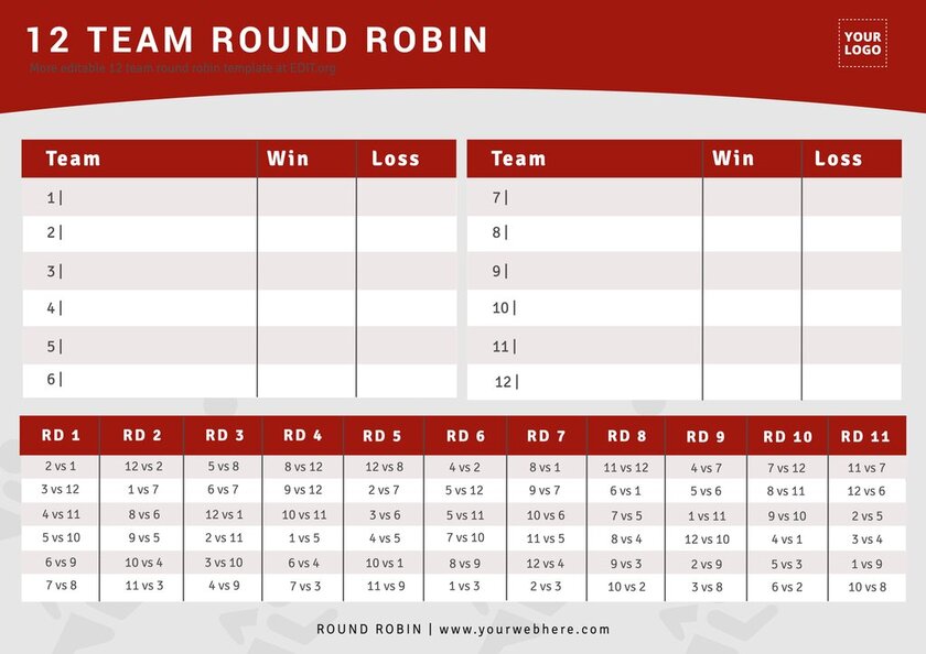 12 team round robin schedule template
