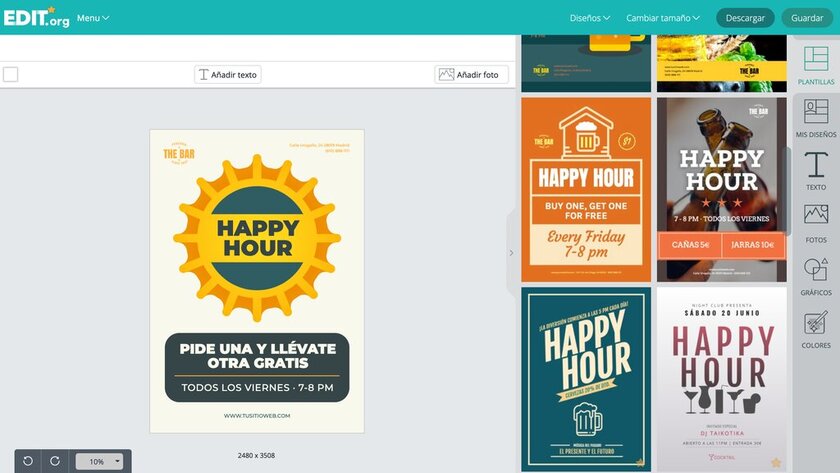 Diseños editables para promocionar happy hour