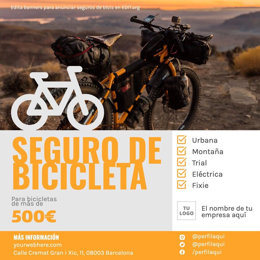 Banner de seguro de bicicleta editable