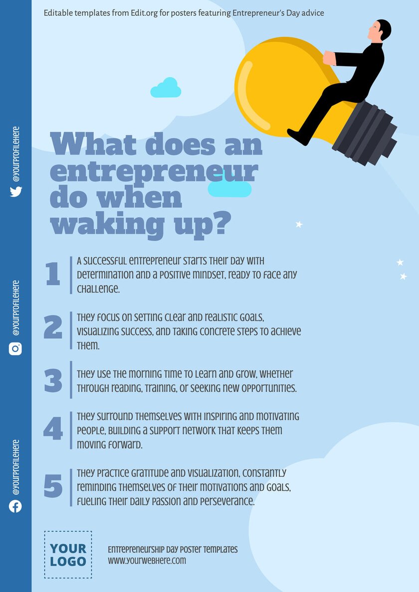Free editable World Entrepreneur's Day posters with tips