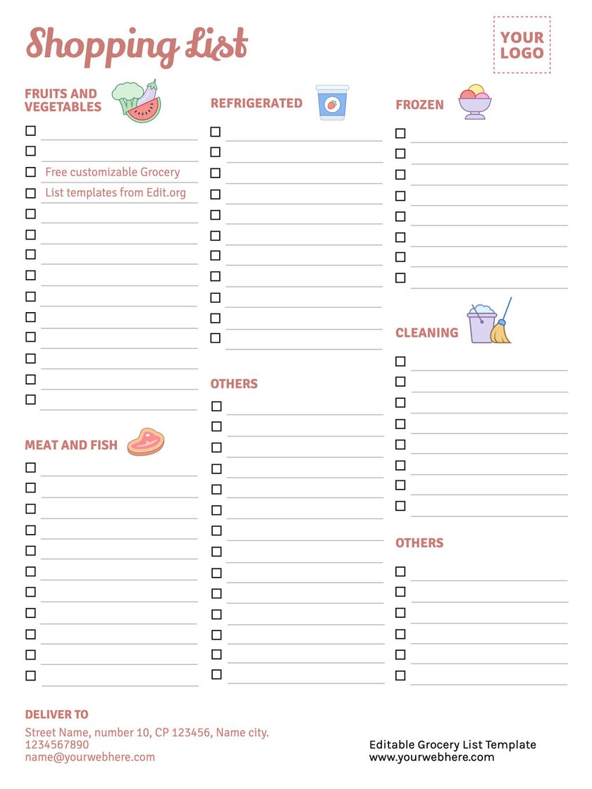 Free printable grocery list by category