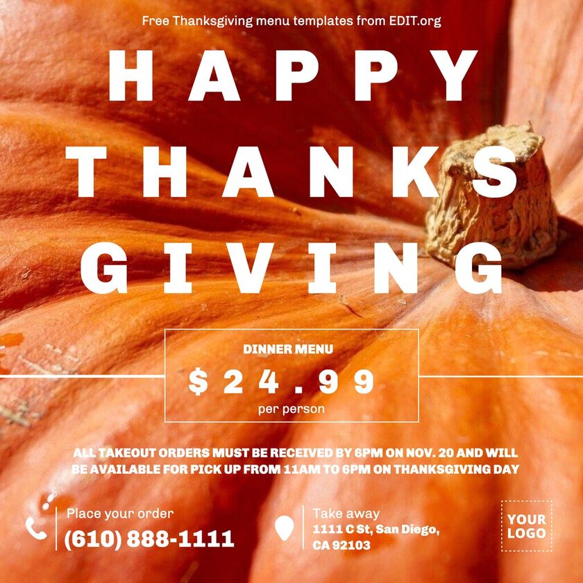 'Happy Thanksgiving'-Grußkarte zum online Bearbeiten