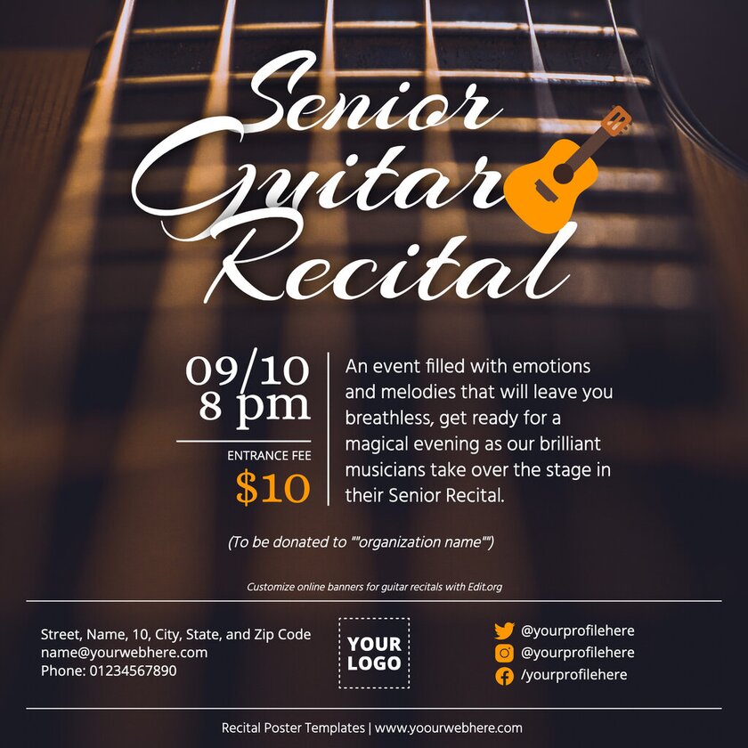 Editable Guitar recital flyer template online