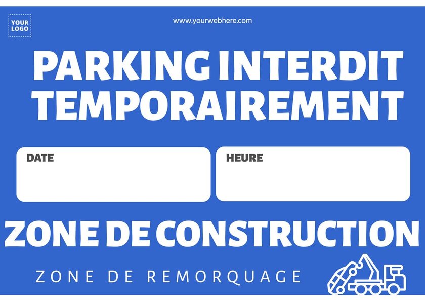 Panneau parking temporairement interdit bleu et personnalisable