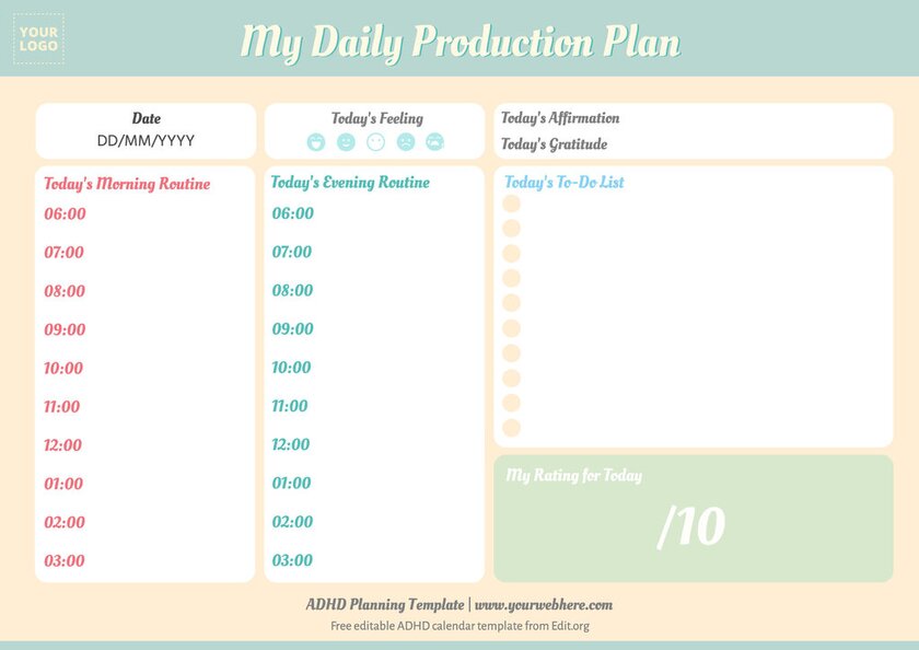 Printable ADHD schedule template for children