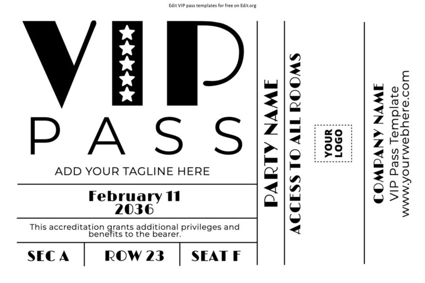 Printable VIP party pass template free