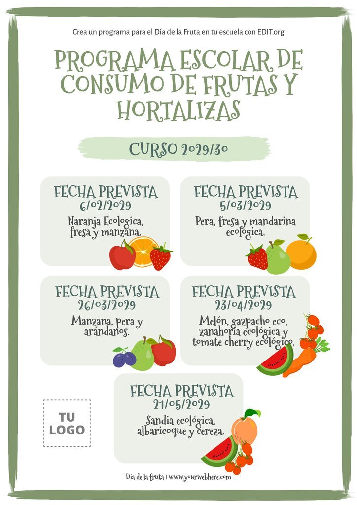 Flyer de programa escolar para el Día de la Fruta y la Verdura